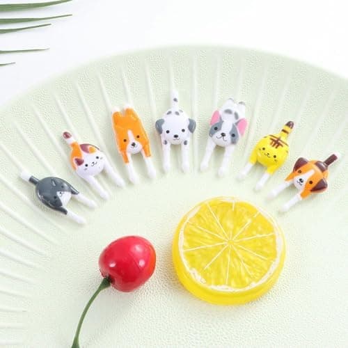 Mini Garfinhos Palitinhos Infantil Crianças para Petiscos, Lanches e Lancheiras Para Frutas. FORMATO: CÃES E GATOS - 7pçs
