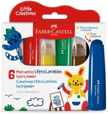 Canetinhas Jumbo Little Creatives, Faber-Castell, Coloridas, Laváveis, Pré-escola, 6 Cores