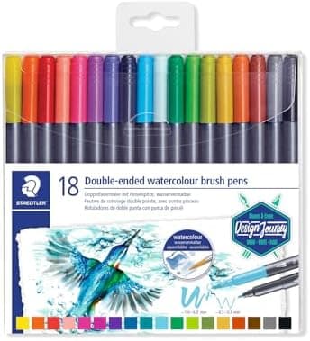 Caneta Aquarelável Ponta Dupla, Staedtler, Marsgraphic Duo, 3001 TB18 02, 18 Cores