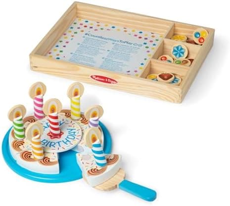 Melissa & Doug Birthday Party Cake - Wooden Play Food With Mix-n-Match Toppings and 7 Candles