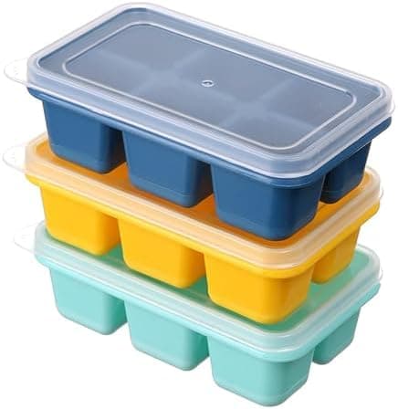 Forma De Gelo Silicone Com Tampa 6 Cubos - Kit 3 Unidades Ideal Para Papinha De Bebe Temperos Frutas Congeladas Cubos de Gelo Organização das Refeições (Cores sortidas)