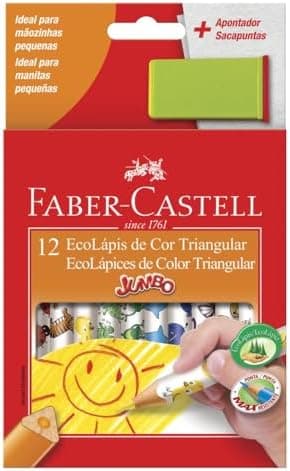 Lápis de Cor, Faber-Castell, EcoLápis Triangular Jumbo + Apontador com Depósito, 12.3012AP, 12 Cores