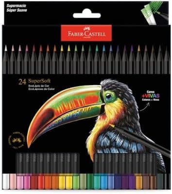 Faber-Castell Lápis De Cor Supersoft com 24 Cores - Ecolápis super mácio com cores mais vivas, excelente cobertura