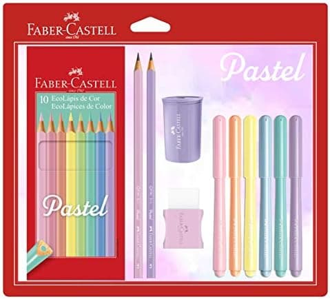 Kit Tons Pastel, Faber-Castell, KIT/PASTEL, Lápis de Cor + Canetinhas + Borracha + Apontador + Grafite